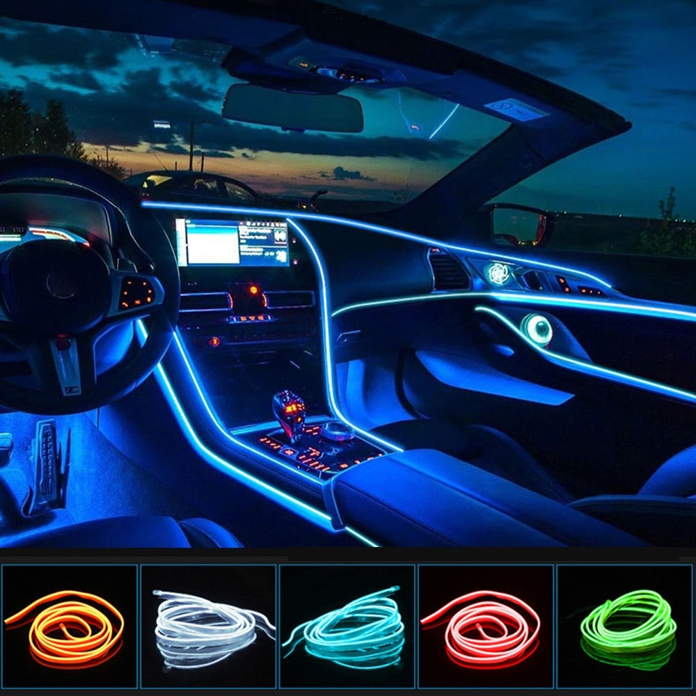 red neon car lights interior