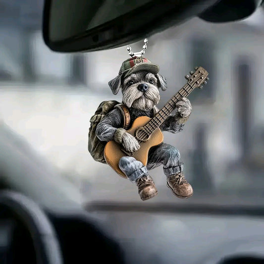 Mini Schnauzer Sculpture Playing Guitar