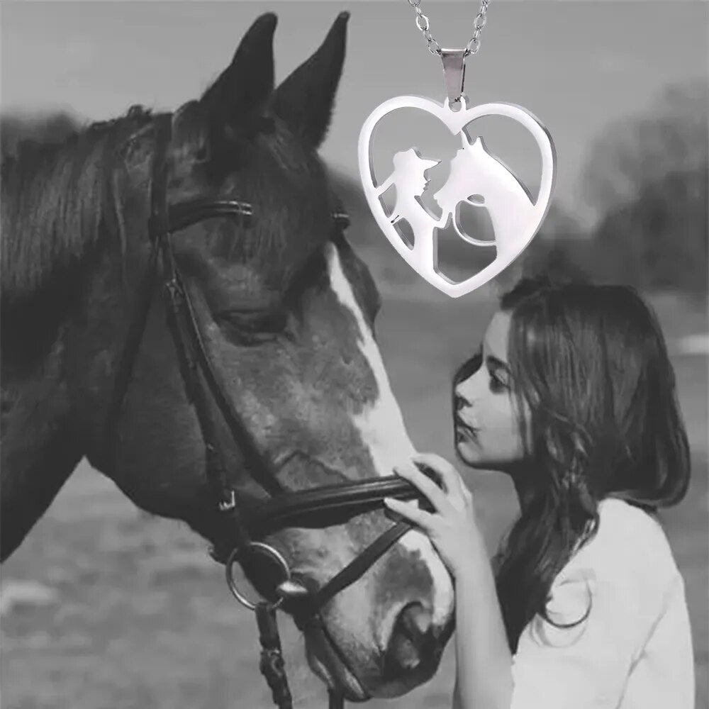 Unift Horse Girl Heart Necklace for Women Trendy Fashion Cowboy Cowgirl Equestrian Jewelry Horse Lover Accessories Birthday Gift