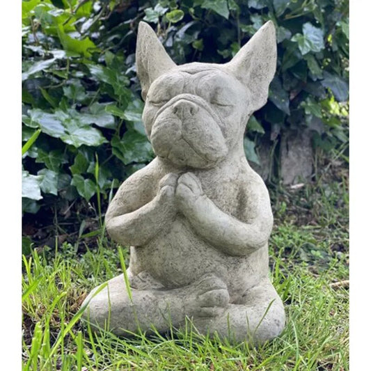 Statue de chien en résine, pose de Yoga, méditation, ornements, prière étanche, Zen, bouledogue français, Sculpture, artisanat, décoration de jardin