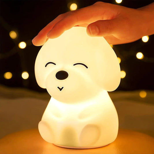 Adorable chiot multicolore capteur tactile LED veilleuse en silicone rechargeable avec télécommande