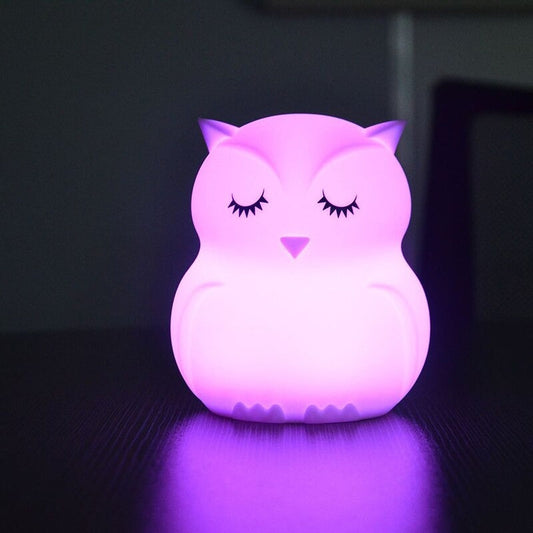 Owl Multicolor Touch Sensor LED Rechargeable Silicone Night Light w/ Remote Controller