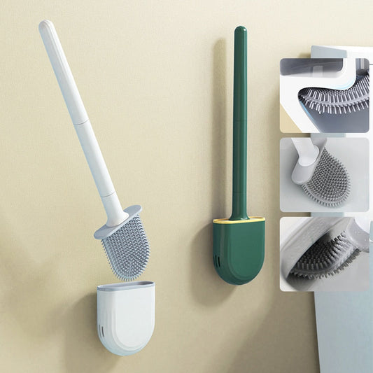 Brosse de toilette en silicone souple avec support