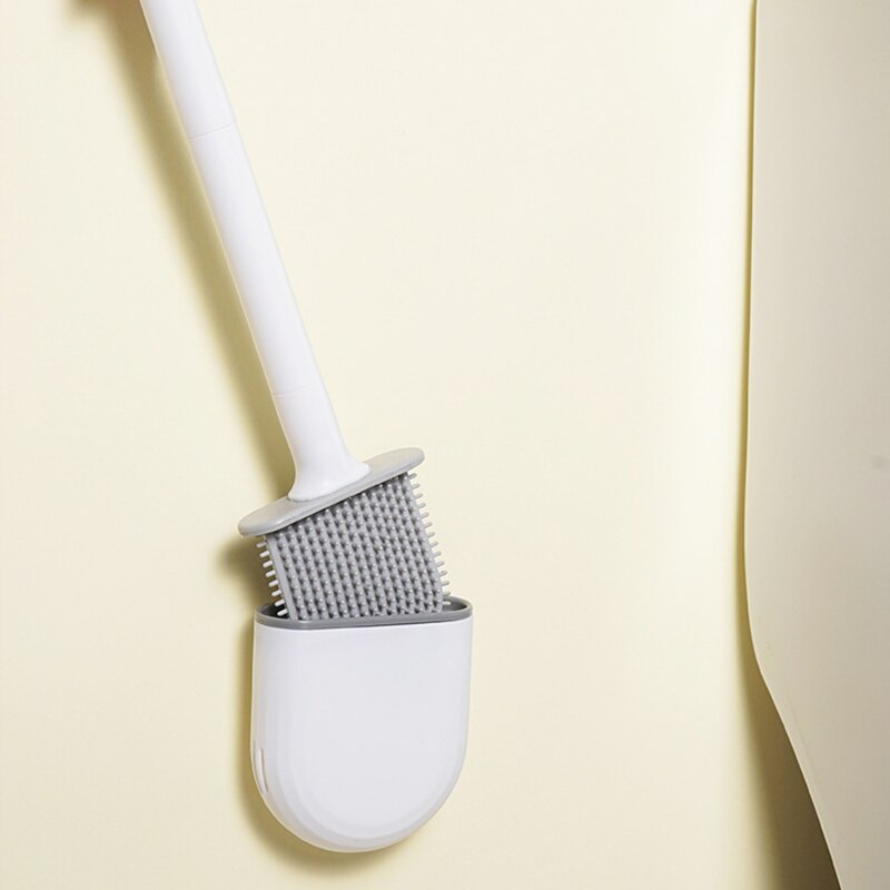 Brosse de toilette en silicone souple avec support