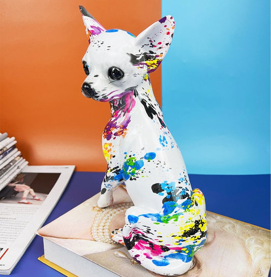 Nordic Colorful Graffiti Sculpture Chihuahua Dog Modern Statue Painted Bulldog Office Living Room Decoration Creative Ornament