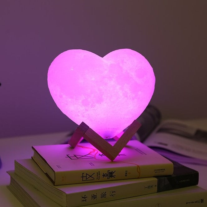 Lampe LED 3D moderne rechargeable par USB en forme de cœur et de lune, veilleuse