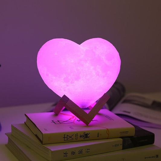 Modern 3D USB Rechargeable Touch Heart Moon Lamp LED Night Light