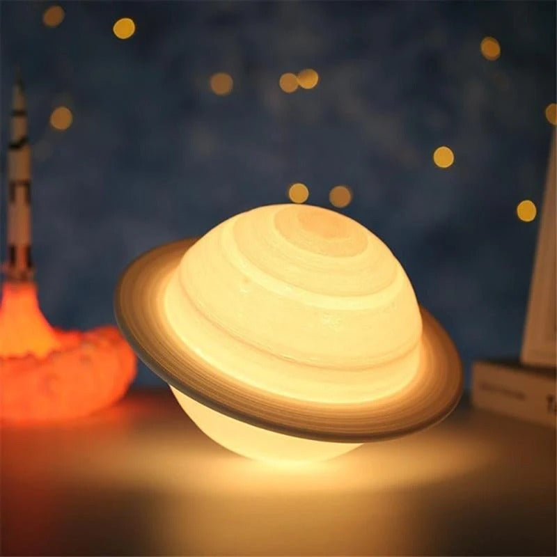 Lampe Saturn LED tactile rechargeable USB 3D moderne, veilleuse